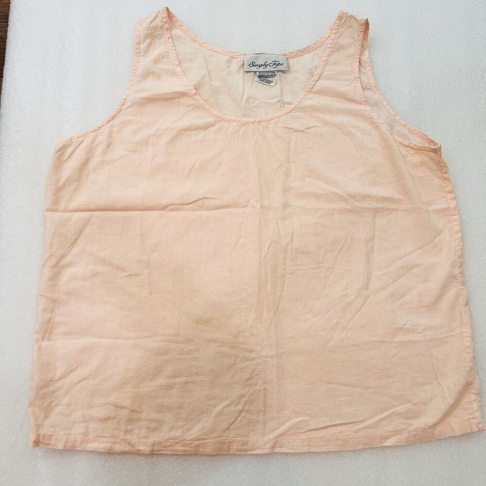 Simply Tops Tank Top Womens Large Peach Pink Cotton Scoop Neck Sleeveless Blouse